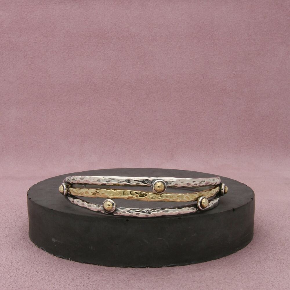 grace & heart sterling silver & brass accent hammered cuff bracelet size 6.5in